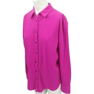Boden Pink Button Front Seersucker Long Sleeve Blouse Size 4 Stretch Cotton
